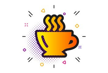 Hot drink sign. Halftone circles pattern. Coffee cup icon. Cappuccino symbol. Classic flat coffee icon. Vector