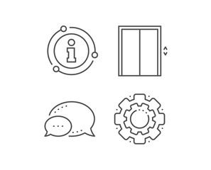 Lift line icon. Chat bubble, info sign elements. Elevator sign. Transportation between floors symbol. Linear lift outline icon. Information bubble. Vector