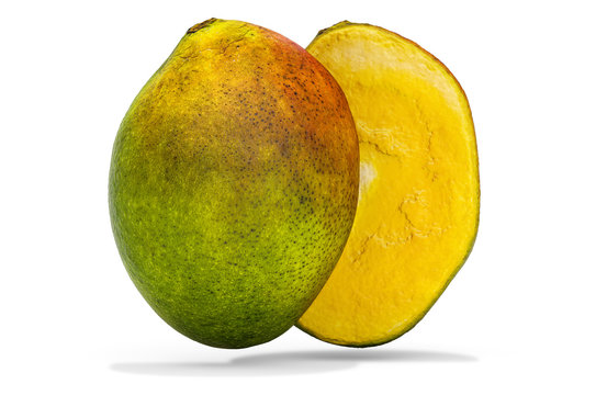 Mango, cross-section. 3d rendering with realistic texture