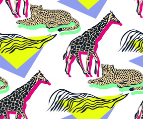 Vector background hand drawn exotic wild animals. Hand drawn ink illustration. Modern ornamental decorative background. Vector pattern. Print for textile, cloth, wallpaper, scrapbooking