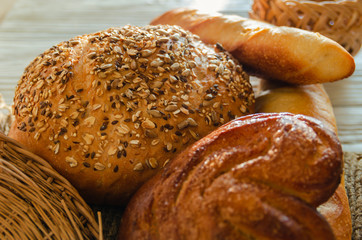 rustic homemade cakes, closeup on wooden background