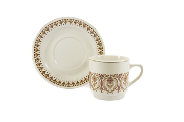 A vintage porcelain cup & saucers isolated on white background.