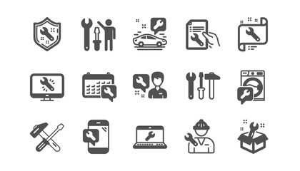 Repair icons. Hammer, Screwdriver and Spanner tool. Washing machine repair classic icon set. Quality set. Vector