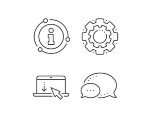 Scroll down laptop line icon. Chat bubble, info sign elements. Scrolling screen sign. Swipe page. Linear scroll down outline icon. Information bubble. Vector