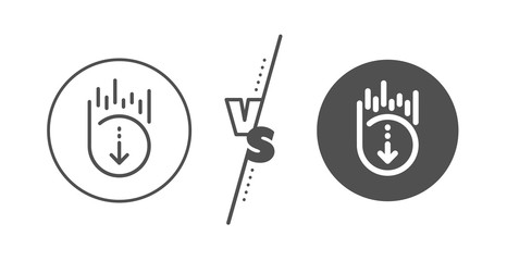 Scrolling screen sign. Versus concept. Scroll down line icon. Swipe page. Line vs classic scroll down icon. Vector