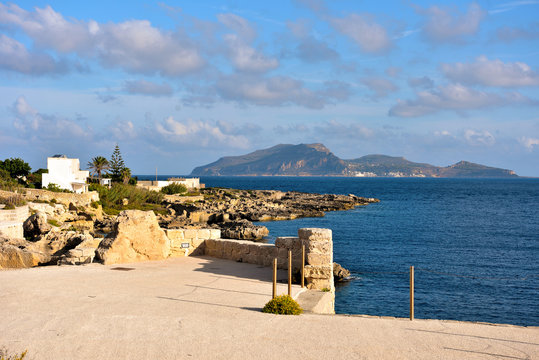 island of Favignana and on the horizon the island of levanzo province of trapani Sicily Italy