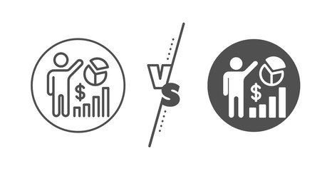 Search engine optimization sign. Versus concept. Seo statistics line icon. Analytics chart symbol. Line vs classic seo statistics icon. Vector