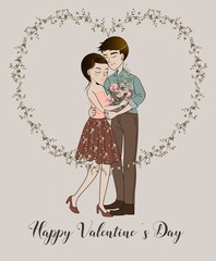Happy valentine's day with lover and flower heart shape -vector