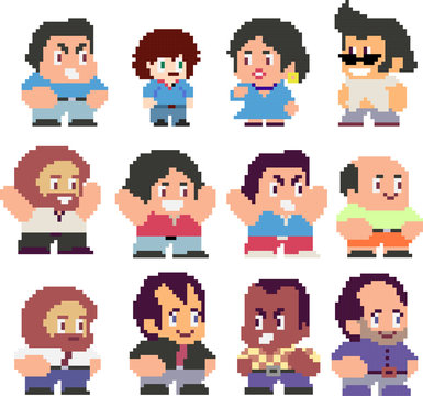 Set of funny pixel characters