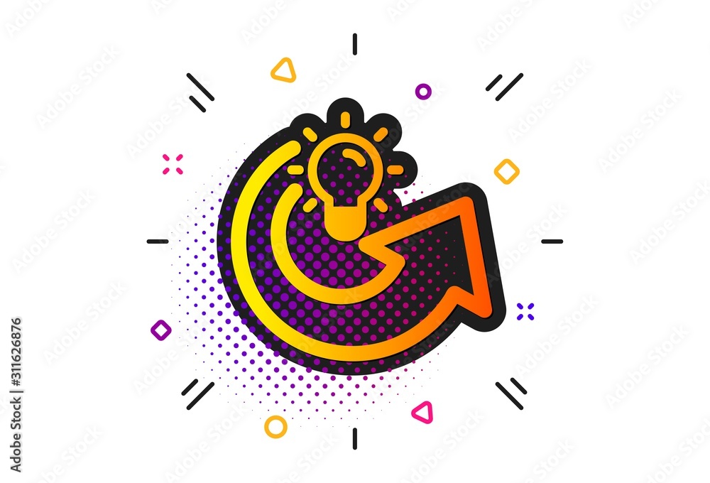 Poster light bulb or lamp sign. halftone circles pattern. share idea icon. creativity, solution or thinking