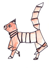 drawing ginger cat - robot with a raised tail