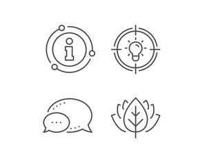 Idea line icon. Chat bubble, info sign elements. Light bulb or Lamp in target sign. Creativity, Solution or Thinking symbol. Linear idea outline icon. Information bubble. Vector