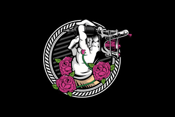 Tattoo Machine and Hand and rose