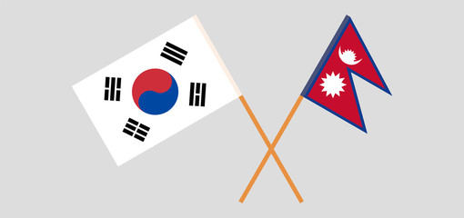 Crossed flags of Nepal and South Korea