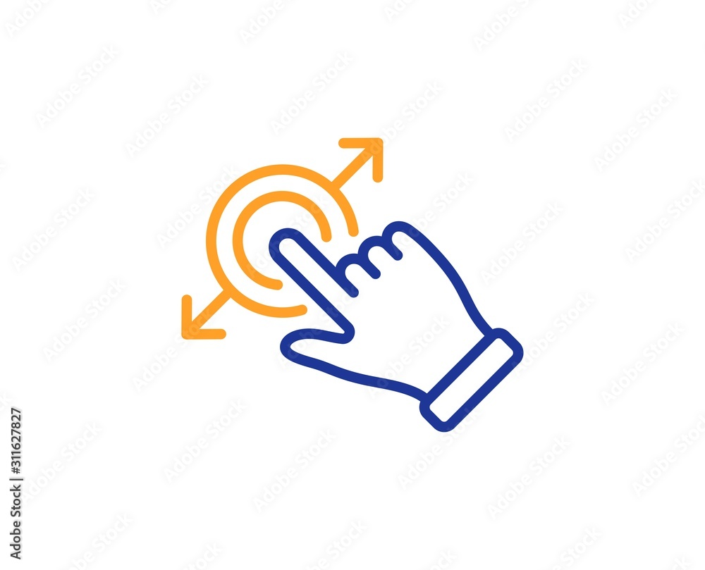 Poster drag and drop arrow sign. touchscreen gesture line icon. swipe action symbol. colorful outline conce