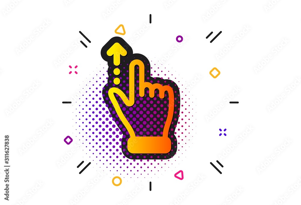 Poster slide up arrow sign. halftone circles pattern. touchscreen gesture icon. swipe action symbol. classi