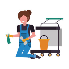 housekepping woman worker with clean equipment