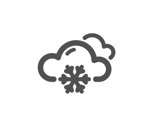 Clouds with snowflake sign. Snow weather forecast icon. Cloudy sky symbol. Classic flat style. Simple snow weather icon. Vector