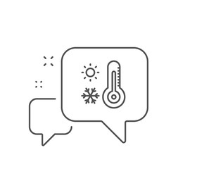Weather thermometer line icon. Chat bubble design. Winter snowflake, sun sign. Temperature symbol. Outline concept. Thin line weather thermometer icon. Vector