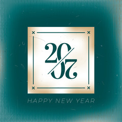 2020 Old Film Style Numerals Logo with Slash Cut Zeroes Making Partial Mobius Loop and Happy New Year Greetings Creative Concept - Multicolor on Striped Background - Mixed Graphic Design