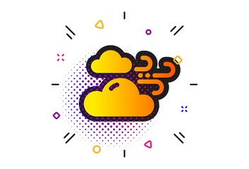 Clouds with wind sign. Halftone circles pattern. Windy weather icon. Sky symbol. Classic flat windy weather icon. Vector