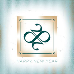 2020 Numerals Old Film Style Rhombus Shape Logo with Zeroes Making Mobius Loop Happy New Year Greetings Creative Concept - Gold on Striped Background - Mixed Graphic Design