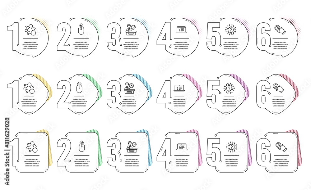 Poster integrity, swipe up and presentation time line icons set. infographic timeline. touchscreen gesture,