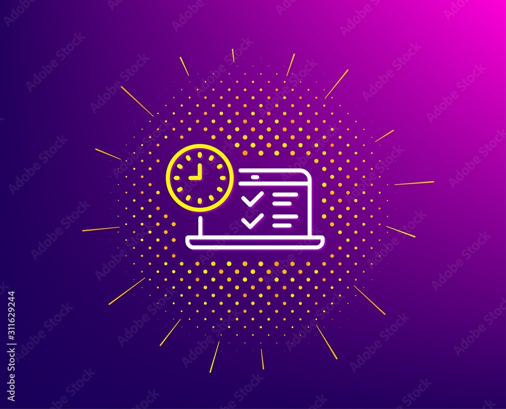 Aufkleber online test line icon. halftone pattern. time sign. examination symbol. gradient background. online 