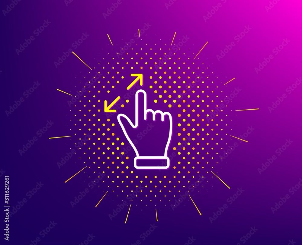 Aufkleber touchscreen gesture line icon. halftone pattern. zoom in sign. action arrows symbol. gradient backgr