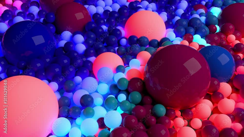 Aufkleber dark composition with colorful balls that cover the surface, some of which glow. 3d in 4k abstract b