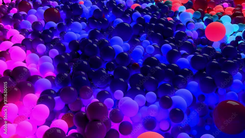 Aufkleber dark composition with colorful balls that cover the surface, some of which glow. 3d in 4k abstract b