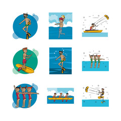 Naklejka premium bundle of people practicing extreme sports