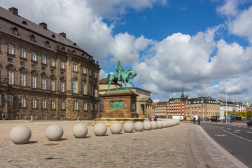 Copenhagen, Denmark - May 13, 2019. Frederik VII monument square, old town