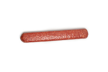 appetizing salami whole sausage stick isolated on white background
