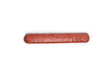 appetizing salami whole sausage stick isolated on white background