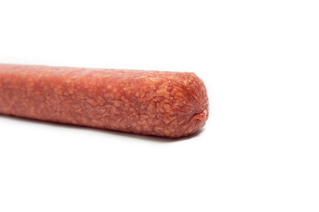 appetizing salami whole sausage stick isolated on white background