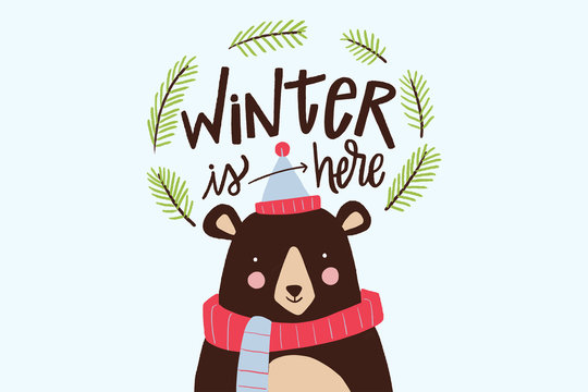 Winter Is Here | Bear Celebrating Winter Stock Vector | Adobe Stock
