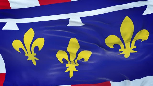 Centre-Val de Loire (Region of France) flag waving in the wind with highly detailed fabric texture. Seamless loop