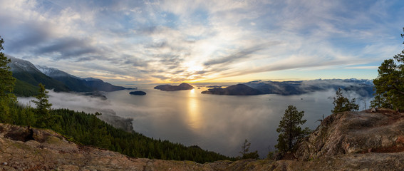 Tunnel Bluffs Hike, in Howe Sound, North of Vancouver, British Columbia, Canada. Panoramic Canadian...
