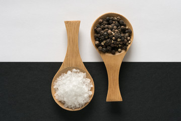 Sea Salt Flakes and Black Peppercorns