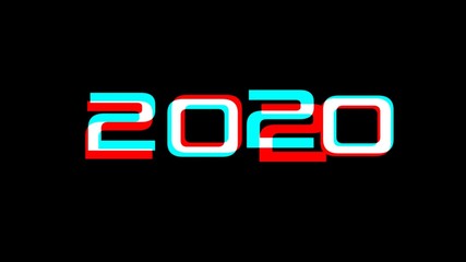 2020 new years word text message 3d Glitch retro style on black background