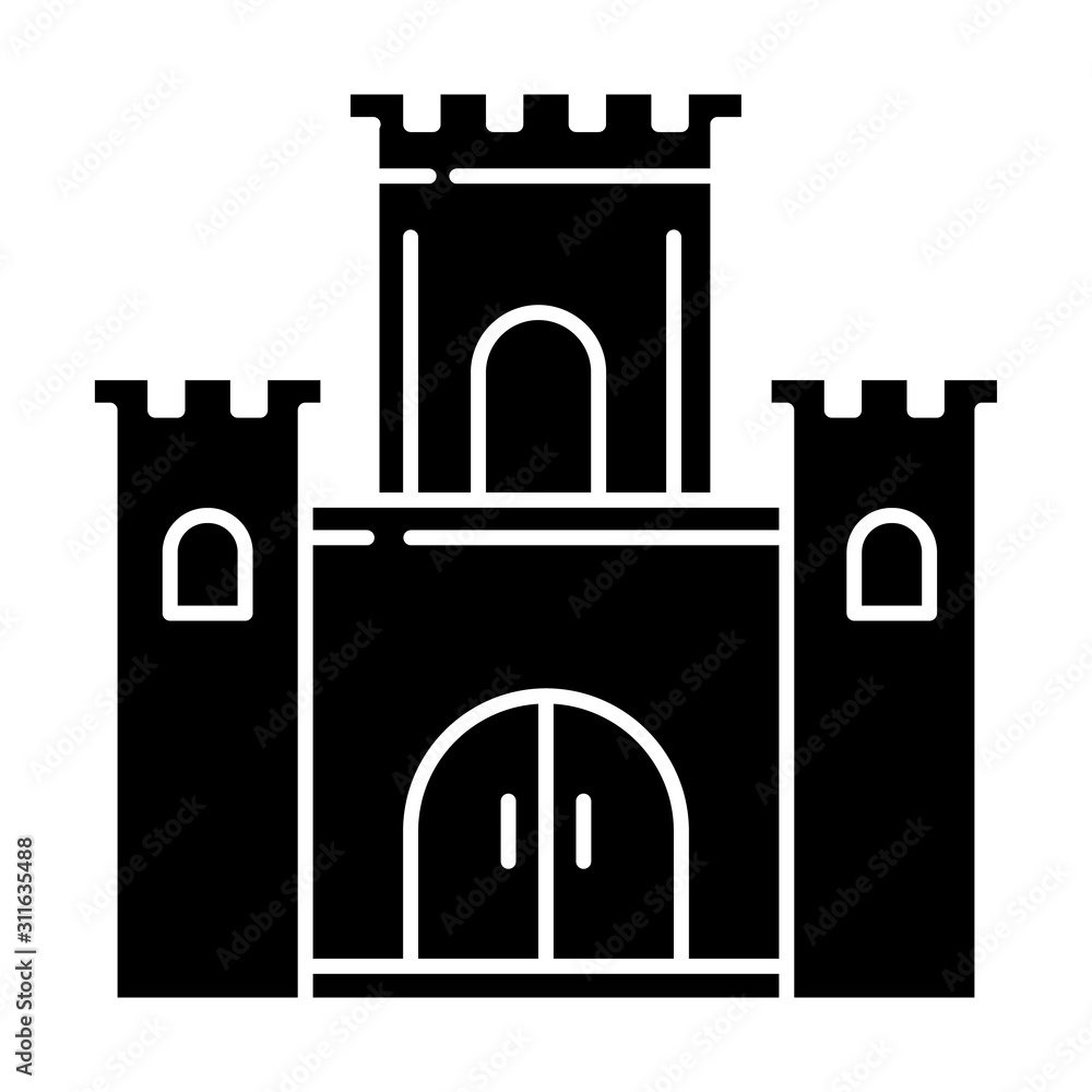 Wall mural Solomon temple Bible story glyph icon. Jerusalem king castle. Worship building. Religious legend. Biblical narrative. Silhouette symbol. Negative space. Vector isolated illustration