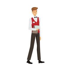 Man administrator in special uniform with documents vector illustration
