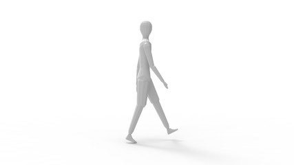 3d rendering of a walking mannequin dummy isolated in white background