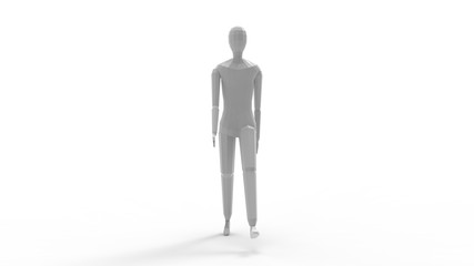 3d rendering of a walking mannequin dummy isolated in white background