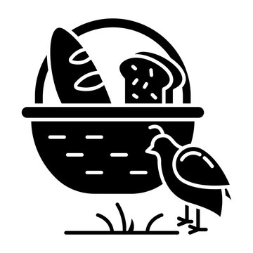 recommend clip art: Manna and quail Bible story glyph icon. Bread loaves in basket and fowl. Religious legend. Christian religion. Biblical narrative. Silhouette symbol. Negative space. Vector isolated illustration
