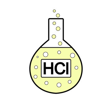 Laboratory glass with hydrochloric acid.