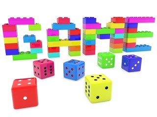 Game concept from colorful toy bricks to white