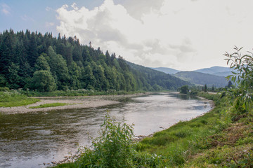 Fototapeta na wymiar river, forest, mountains in the Carpathians, Ukraine