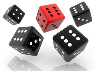 Red dice between black dice